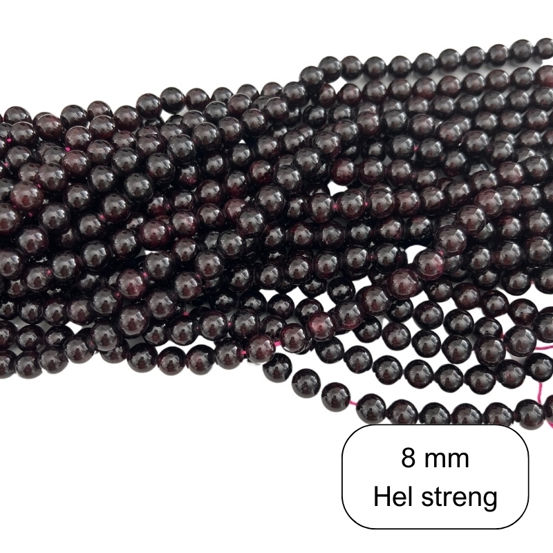 8 mm Granat perler - Hel streng