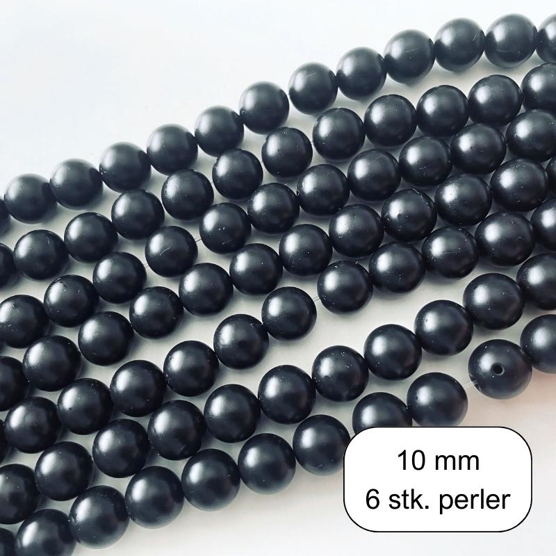 6 stk. 10 mm Mat Sort onyx perler