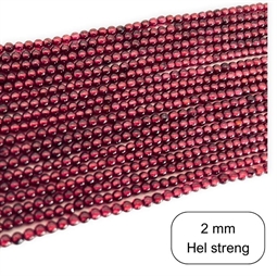 2 mm Rød granat - Hel streng