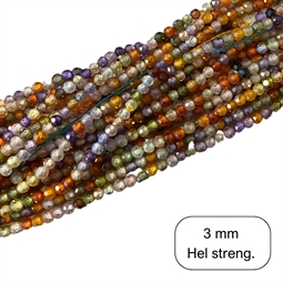 3 mm Cubic Zirkonia perler, Mix farver - Hel streng