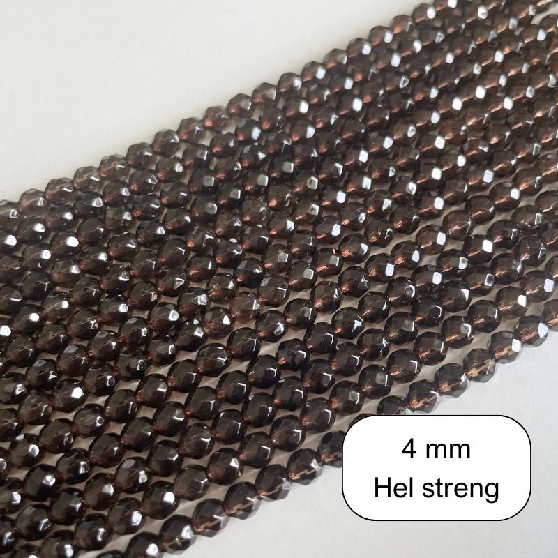 4 mm Røgkvarts facet - Hel streng
