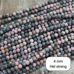 4 mm MAT Rhodonit - Hel streng