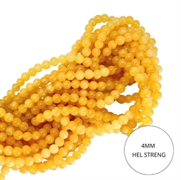 4 mm gul farvet jade perler. Du får en hel streng perler.