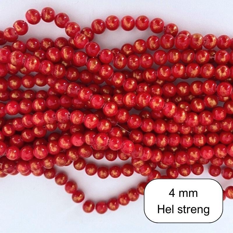  mm Farvet jade perler - Rød med guldstøv. Du får en hel streng