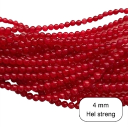 4 mm Rød farvet jade - Hel streng