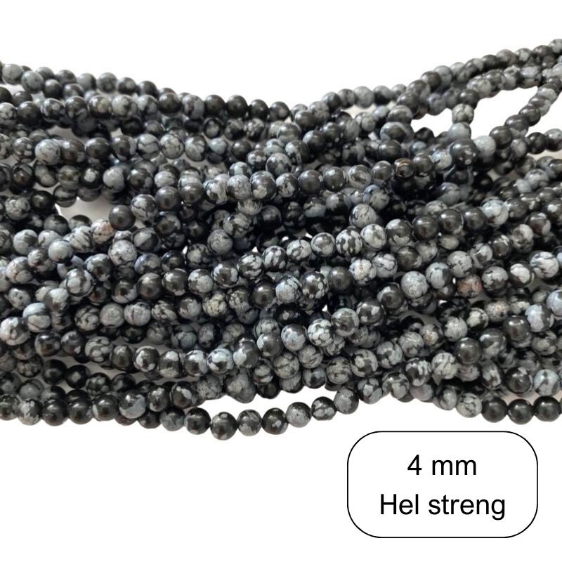 Snowflake Obsidian, 4 mm perler - Hel streng