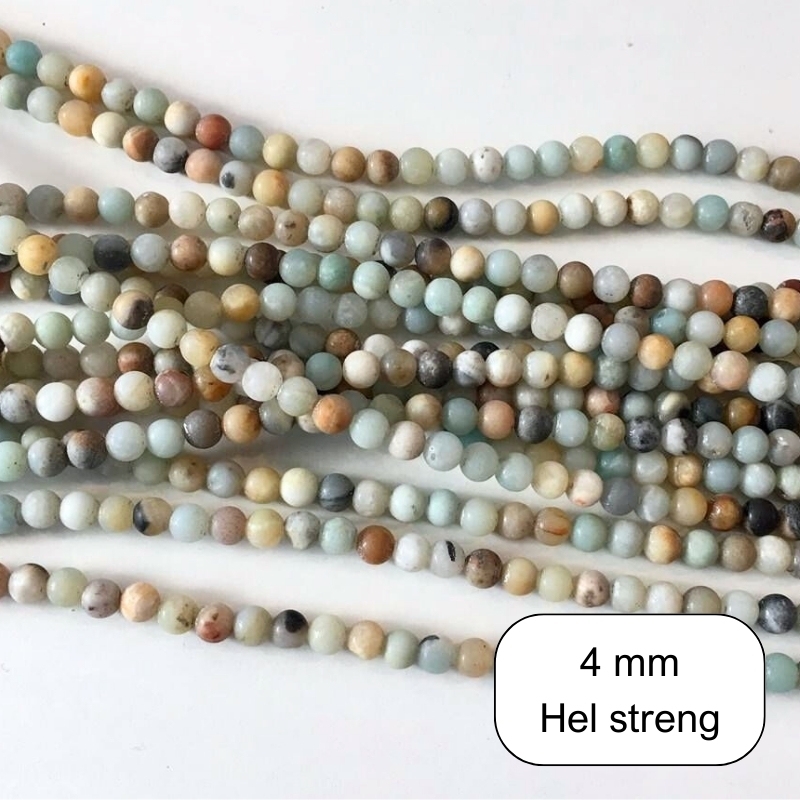 4 mm MAT Mix amazonit  perler - Hel streng