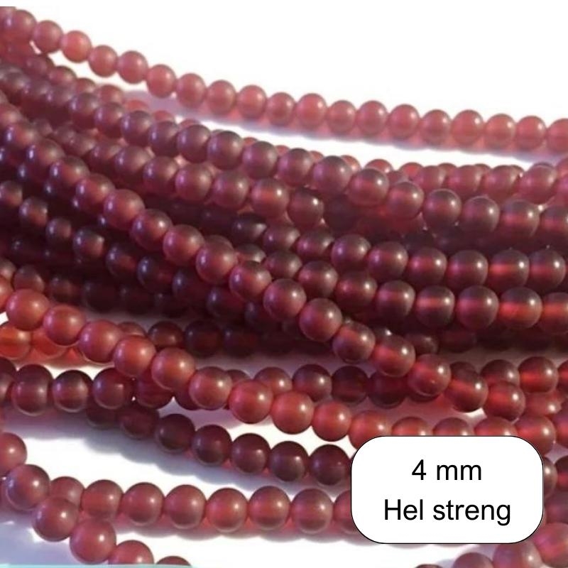 Rød agat, MAT 4 mm - Hel streng