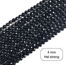 4 mm Sort agat, facet - Hel streng