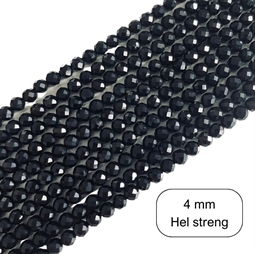 4 mm Sort agat, facet - Hel streng