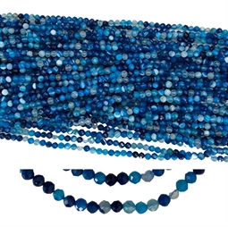 4 mm facetteret Blå stripe agat perler - Du køber en hel streng med ca. 95 perler på.