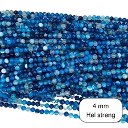 4 mm facetteret Blå stripe agat perler - Du køber en hel streng med ca. 95 perler på.