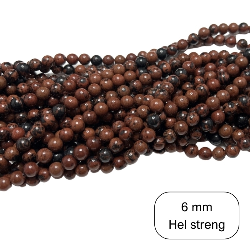 6 mm Obsidian Mahogni perler - Hel streng