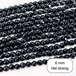 Sort onyx, facet 6 mm - Hel streng