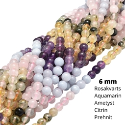 Mix halvædelsten, 6 mm - Hel streng
