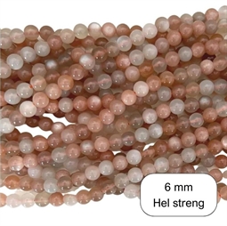 Smukke 6 mm, multifarvet månestens perler - Hel streng med ca. 65 stk. perler på 