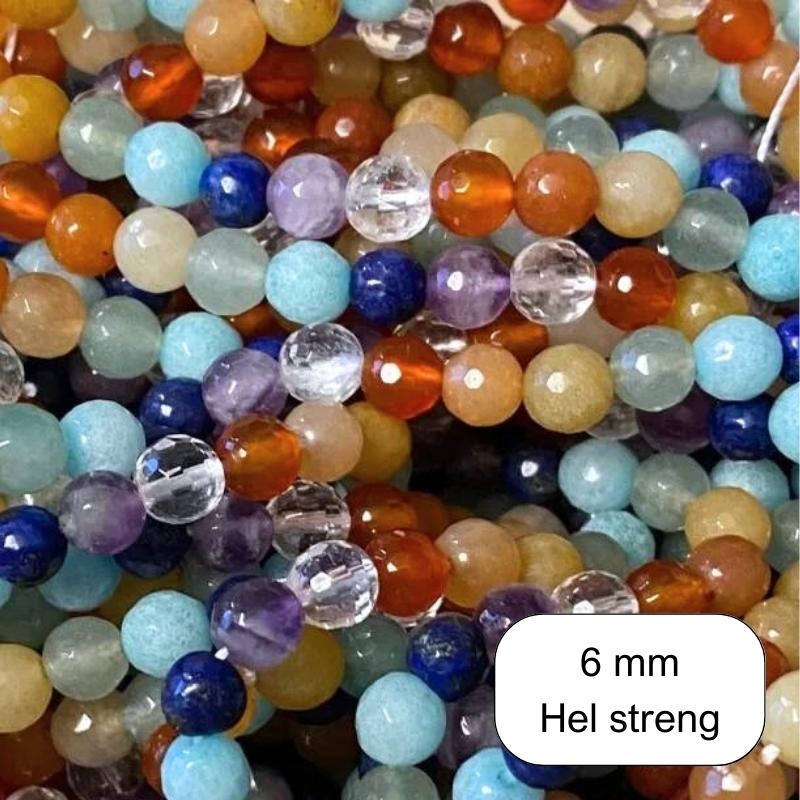 6 mm Mix facet perler - Hel streng