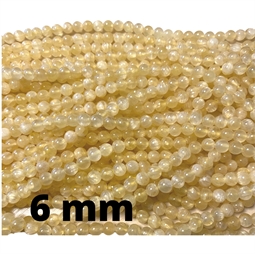 6 mm Gul Calcit perler - Du får en hel streng.