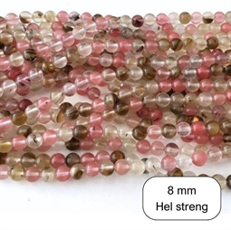 8 mm Watermelon perler - Hel streng