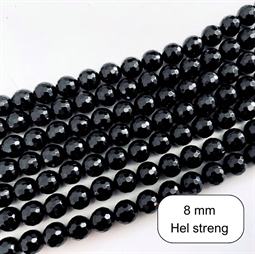 Sort onyx, facet 8 mm - Hel streng