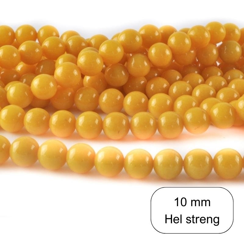 10 mm Gul farvet Manshan  jade perler - Hel streng