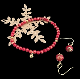 Materialer til armbånd og øreringe med røde perler med guldstøv og forgyldt sterling sølv perler