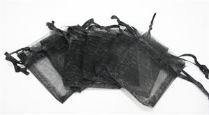 Små smykkeposer, Organza, Sort, 5,5 x 7,5 cm. 6 stk.