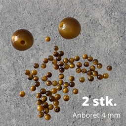 4 mm anborede Tigerøje perler. Der er 2 stk. i posen. 