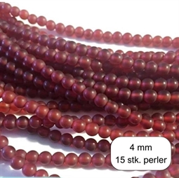 4 mm MAT Rød agat perler - Der er 15 stk. perler i posen