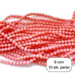 10 stk. 6 mm Koralperler, facet perler