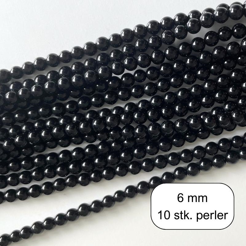  10 stk. 6 mm Sort onyx perler
