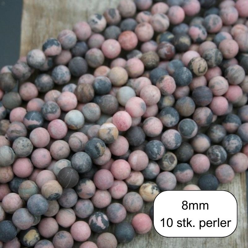 10 stk. 8 mm MAT Rhodonit perler