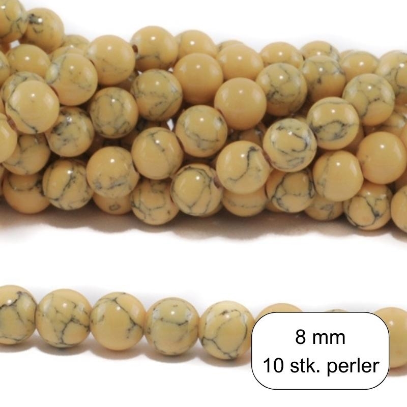 10 stk. 8 mm Lys gul syntetic turkis perler