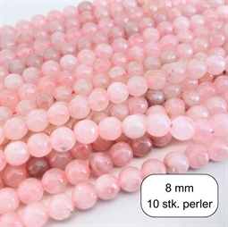Rosakvarts perler facet 8 mm, 10 stk.