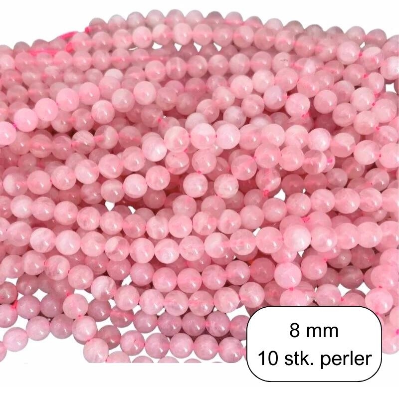 8 mm rosakvarts perler. Du får en pose med 10 stk. perler.