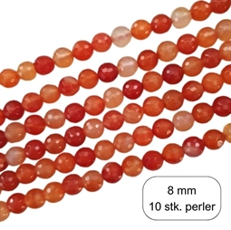 10 stk. 8 mm Rød agat, facet perler