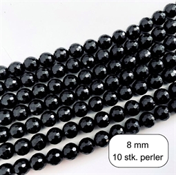 10 stk. 8 mm Sort onyx, facet perler
