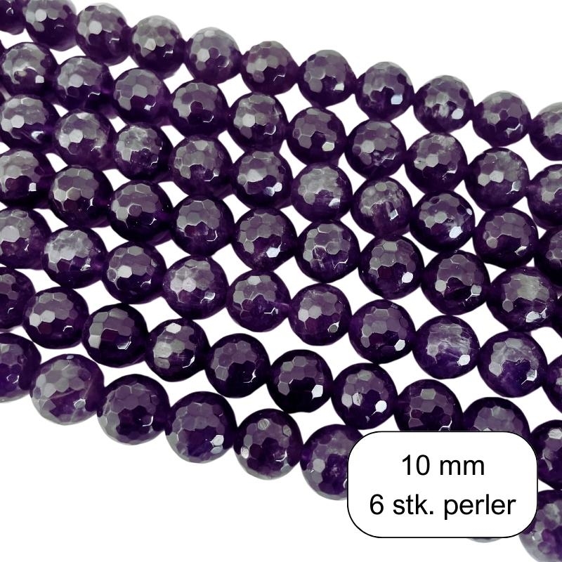 6 stk. 10 mm Ametyst facet perler