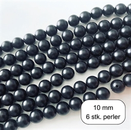 6 stk. 10 mm Mat Sort onyx perler
