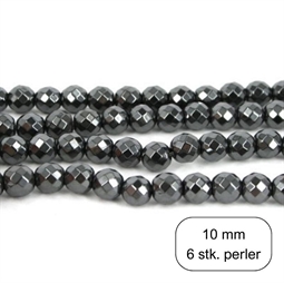 6 stk. 10 mm Hæmatit, facet perler
