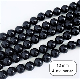 4 stk. 12 mm Sort onyx perler 