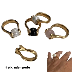 Fingerring til perler - Forgyldt Sterling sølv, str. 52