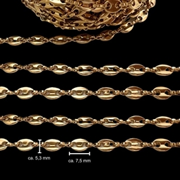 50 cm. Ovale led kæde, Guldfarvet Rustfri stål