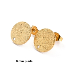 Ørestikker med diamanteret 8 mm plade i guldfarvet rustfri stål - Der er 1 par i posen
