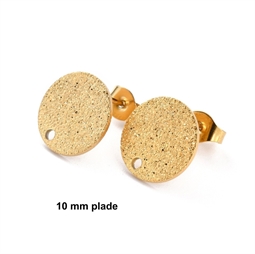 Ørestikker med diamanteret 10 mm plade i guldfarvet rustfri stål - Der er 1 par i posen
