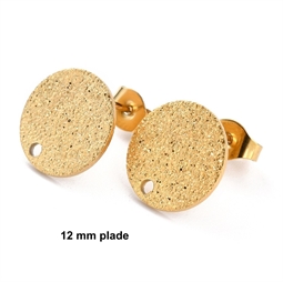 Ørestikker med diamanteret 12 mm plade i guldfarvet rustfri stål - Der er 1 par i posen
