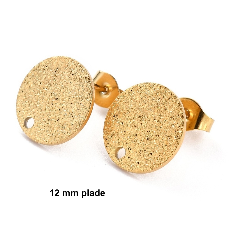 Ørestikker med diamanteret 12 mm plade i guldfarvet rustfri stål - Der er 1 par i posen
