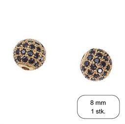 8 mm Perle med sorte zirkonia sten  - Der er 1 stk. i posen.