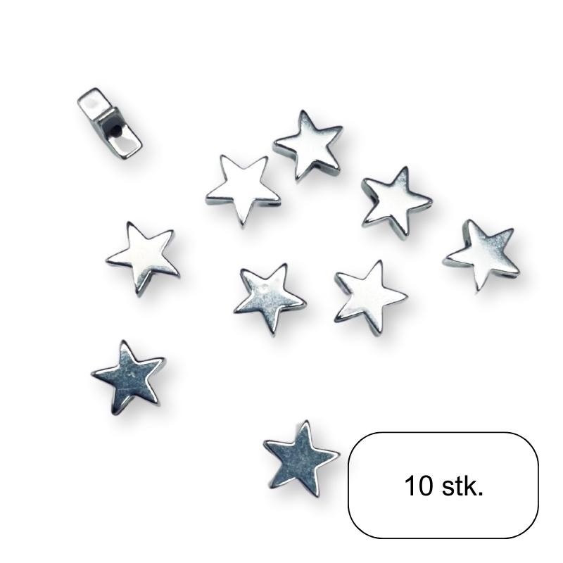 Sølvfarvet stjerner, 6 mm, 10 stk.