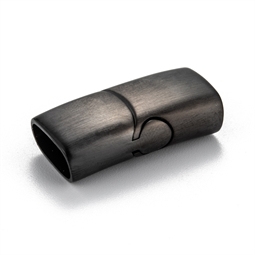 MAT sort rustfri stål lås. Virkelig fin til læder eller gummisnøre. Passer til 2 x 5 mm